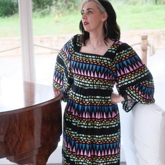 Dawn O’Porter X Joanie Casino geometric geo retro maxi midaxi dress 6 medium NWT - Picture 6 of 7